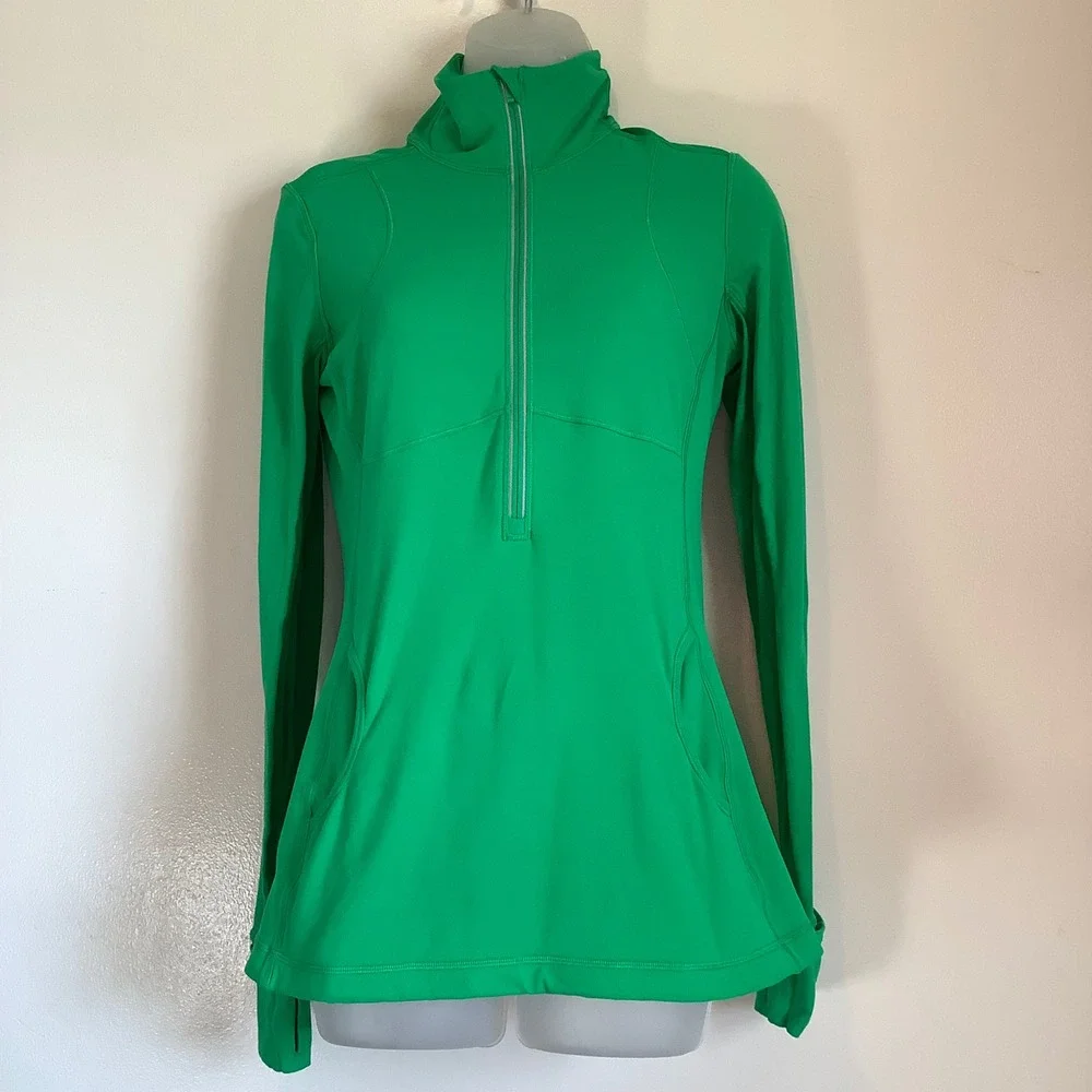 Lululemon Star Runner 1/2 Zip Green Paisley Mesh Back Pullover Thumbholes Womens
